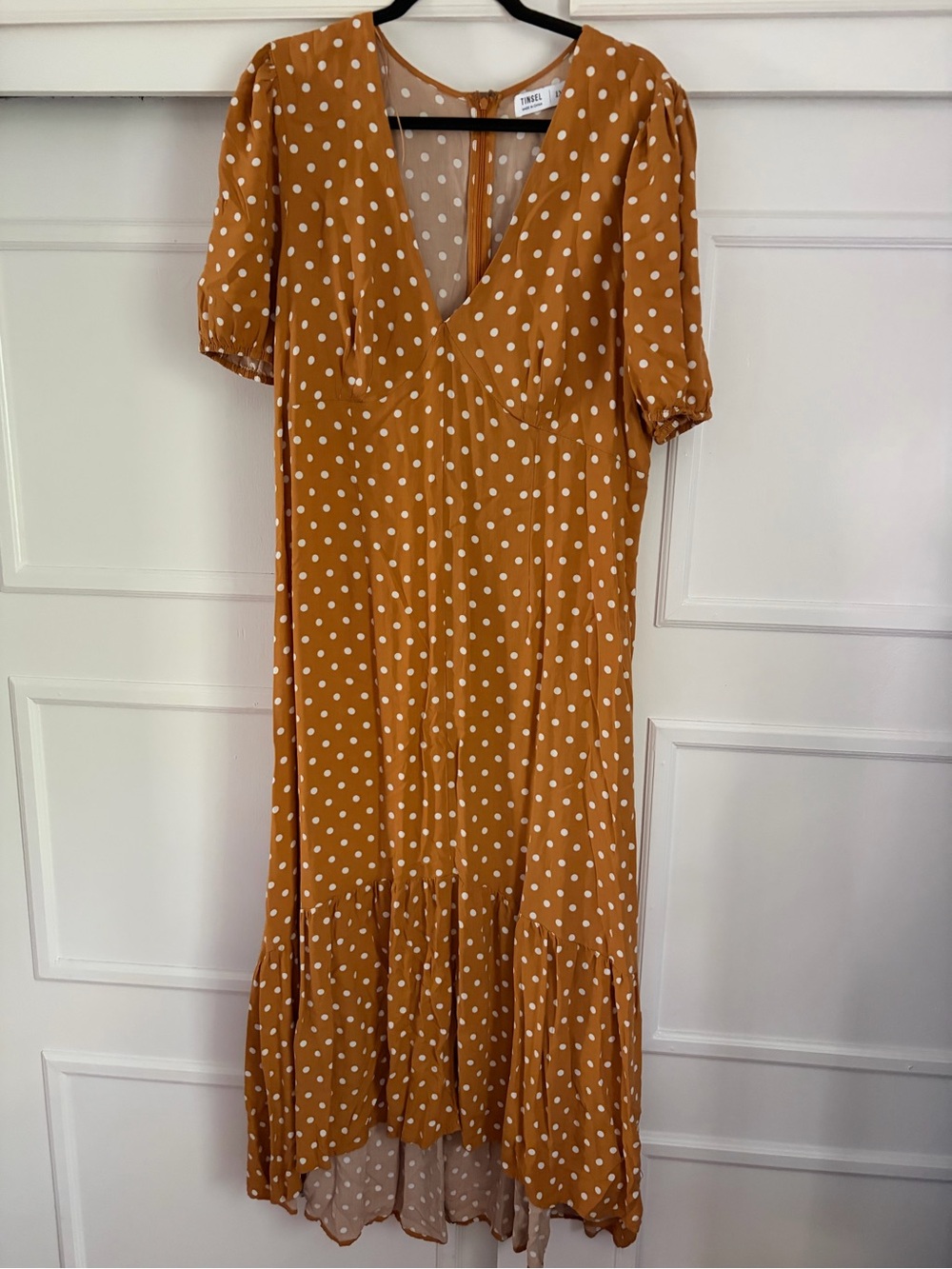 Polka dot high-low maxi dress; 1X